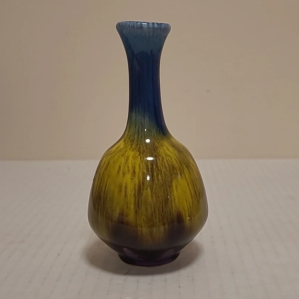 Vintage Japanese Multicolored Drip Glaze Bud Vase